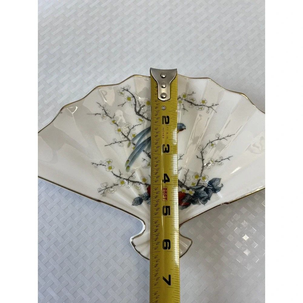 Jay Japan Fine‎ China Fan Shaped Decorative Dish Birds Cherry Blossom Vintage